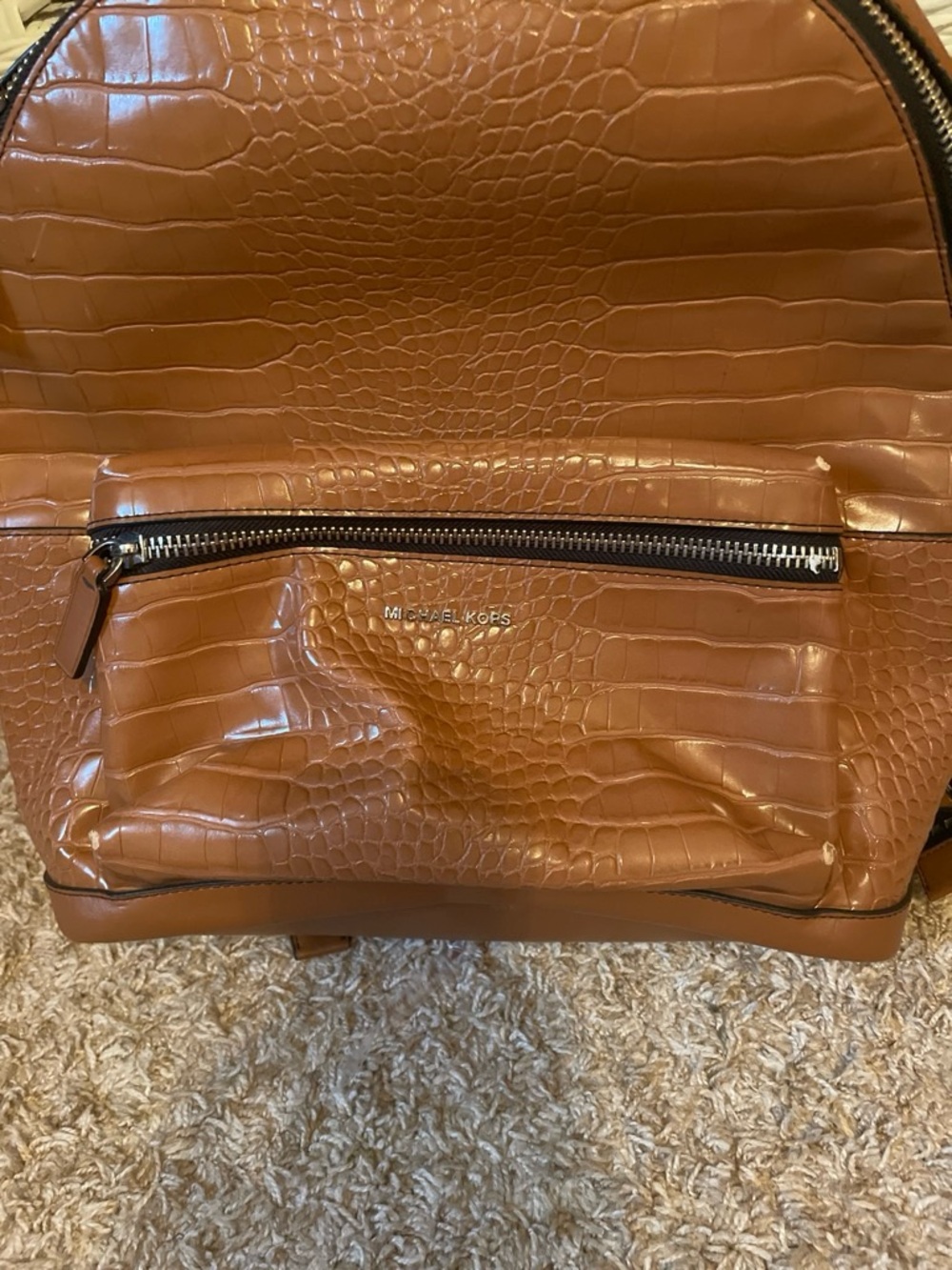 Michael Kors Brown Croc-Embossed Leather Backpack - Picture 6 of 6